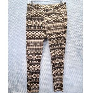 Iris Jeans Tribal Geometric Print Skinny Pants Black Tan Boho Large Hippie Aztec